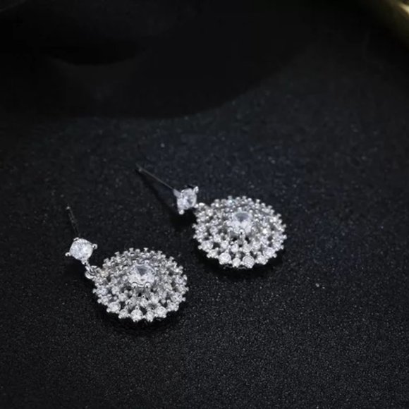 14k Gold Fancy Diamonds Drop Earrings Sterling Silver - Picture 4 of 8